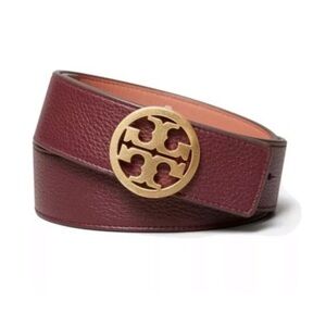 Tory Burch 1 1/2" Reversible Double 'T' Belt in Pink Magnolia / Port Size Small